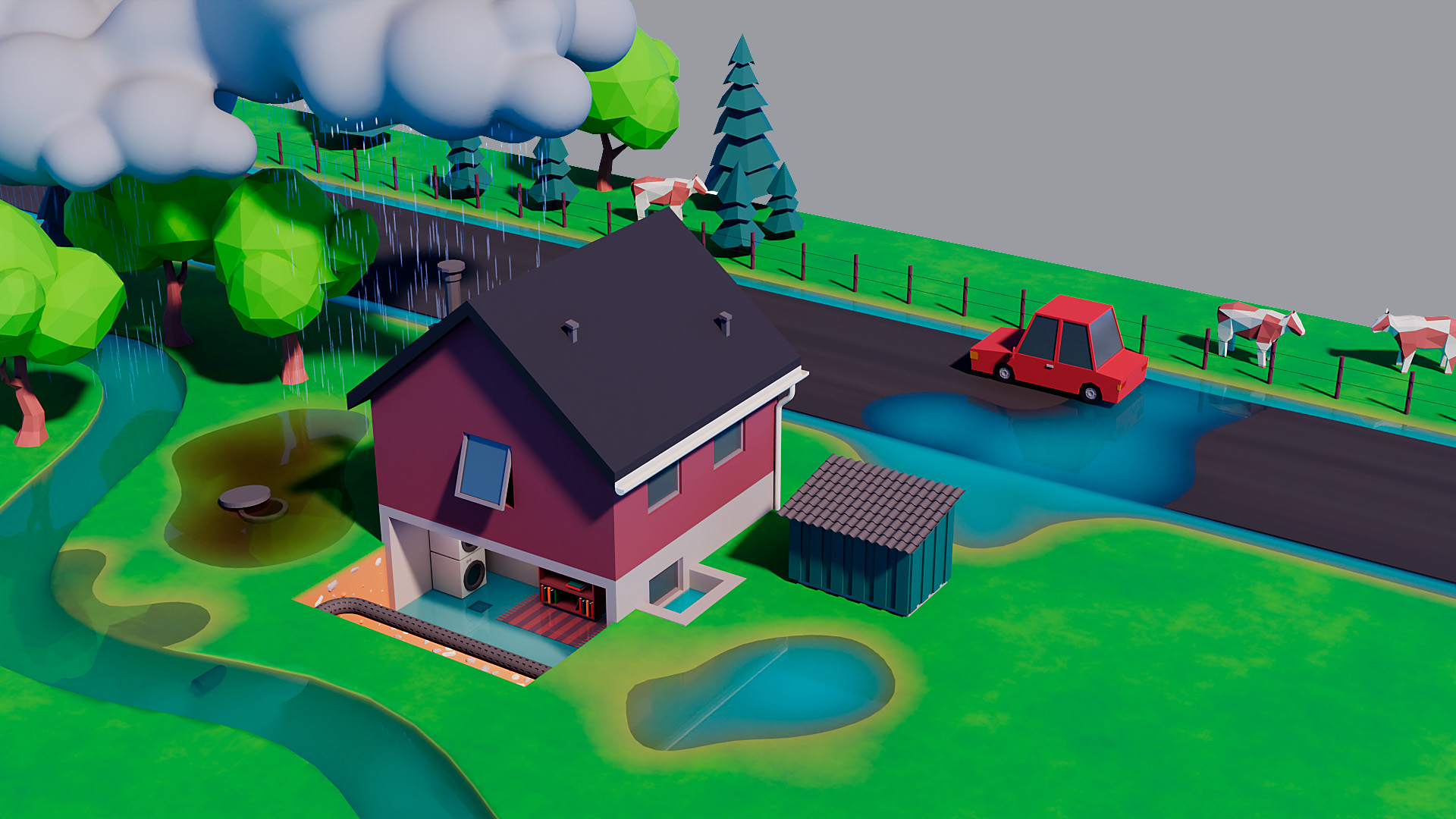 Land Wide Med Grå Himmel Og Mørkere