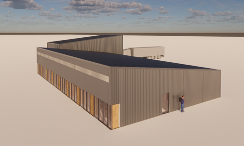 Mdeltegning af facaden på vand og Affalds nye domicil for dagrenovation og genbrugsbiler